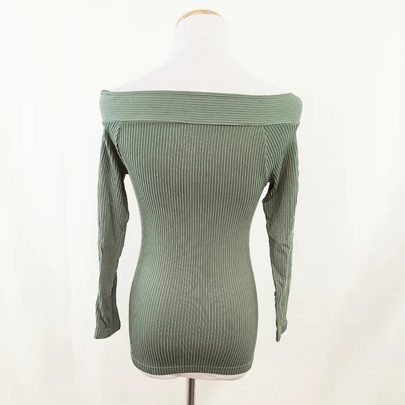 Intimately Free People Find Me Cut Out Off Shoulder Ribbed Top green size M / L - Picture 5 of 8